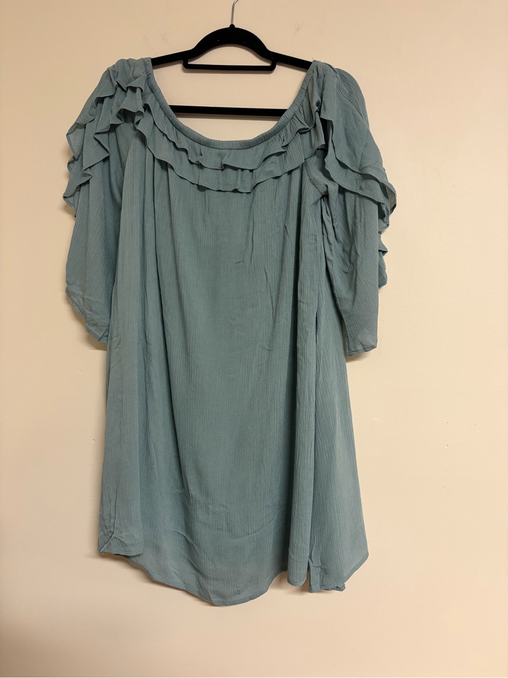 She & Sky Ruffled Off-Shoulder Tunic or Mini Dress in Light Blue